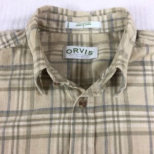 Orvis Men's Button Down Shirt Tan Corduroy Plaid